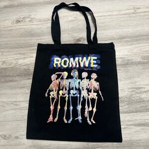 ROMWE Black Tote with Holographic Rainbow Skeleton Design